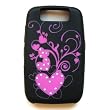 RIM BlackBerry Curve 8900 T-Mobile Black Laser Skin Case Rubber Silicone Protector with Diamonds "Pink Hearts" Design