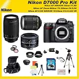 Nikon D7000 16.2MP DX-Format CMOS Digital SLR with 3.0-Inch LCD with Nikon 18-55mm VR AF-S DX Nikkor Autofocus Lens & Nikon 70-300mm G Zoom NIKKOR Lens & Nikon Normal AF Nikkor 50mm f/1.8D with SSE Pro Series 16GB Accessory Package: Including 3 Extra Lenses, 16GB SDHC Card, Carrying Case, Tripod and much much more...