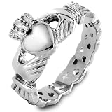 Stainless Steel Claddagh Ring with Celtic Knot Eternity Design (4mm) - Sizes 5 - 12