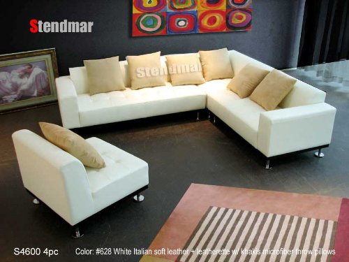 4PC New Modern Euro Design White Leather Sectional Sofa Set S4600