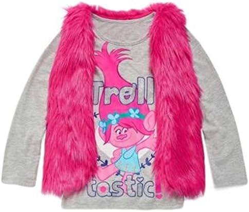 Trolls Poppy Shirt and Faux Fur Vest Set Big Girl Size (10-12)