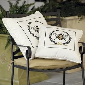 Outdoor Napoleonic Bee Pillow with Border 16"- Ballard Designs