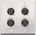 Seismic Audio SA-PLATE29 Stainless Steel Wall Plate 2 Gang with 4 XLR Female Connectors for Cable Installation