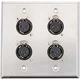 Seismic Audio SA-PLATE29 Stainless Steel Wall Plate 2 Gang with 4 XLR Female Connectors for Cable Installation