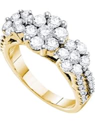 2.00 Carat (ctw) 14K Yellow Gold Round Cut White Diamond Ladies Cluster 3 Flower Right Hand Ring 2 CT
