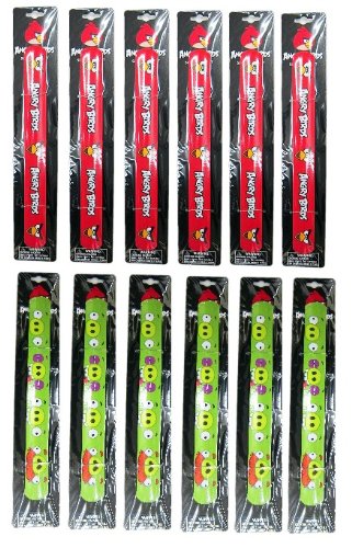 enlarge Official Licensed GENUINE Angry Birds(6 Green, 6 Red) Thick Wristband Slapper - Licensed Angry Birds Merchandise