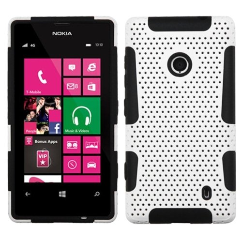 MYBAT APEX Mesh Hybrid Hard Case Gel Cover For Nokia Lumia 521 - Retail Packaging - White Black