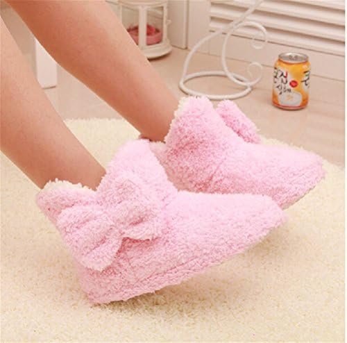 New winter adorable warm house shoes ankle boot with bow Pink L