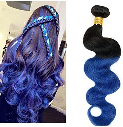 Angel Hair 24 Inch Brazilian Virgin Ombre Body Wave Hair, 100% Ombre Unprocessed Virgin Human Hair Weave Weft Extensions Natural Color #1B/Blue (100+/-5g)pc