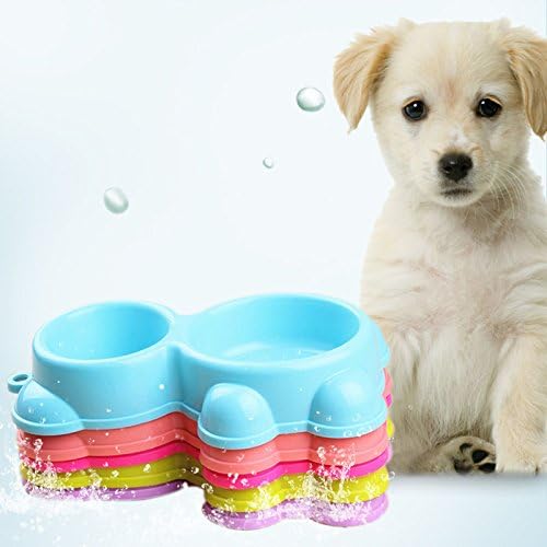 1pcs Pet Dog Cat Plastic Dish Bear Double Bowls Water Food Feeder Fountain Colors:Fruit Green