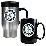 MLB Seattle Mariners Stainless Steel Travel Mug & Black Ceramic Mug Set - Primary Logo