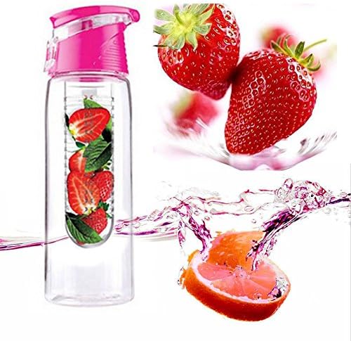 HomeWarez Fruit Infusion Sports Water Bottle - Create Your Own Naturally Flavored Fruit Infused Water, Juice, Iced Tea, Lemonade &amp; Sparkling Beverages (Pink)