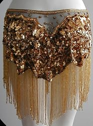 Gold Beaded and Sequinned Hip Scarf/Shawl with Fringe