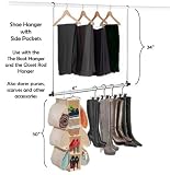 Shoe Hanger Organizer, Purse Hanger with Side Pockets, Shoe Storage that is Compact & fits under clothes (up to 10 pairs of shoes)