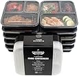 California Home Goods 3 Compartment Reusable Food Storage Containers with Lids, Microwave and Dishwasher Safe, Bento Lunch Box, Stackable, Set of 10