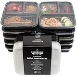 California Home Goods 3 Compartment Reusable Food Storage Containers with Lids, Microwave and Dishwasher Safe, Bento Lunch Box, Stackable, Set of 10