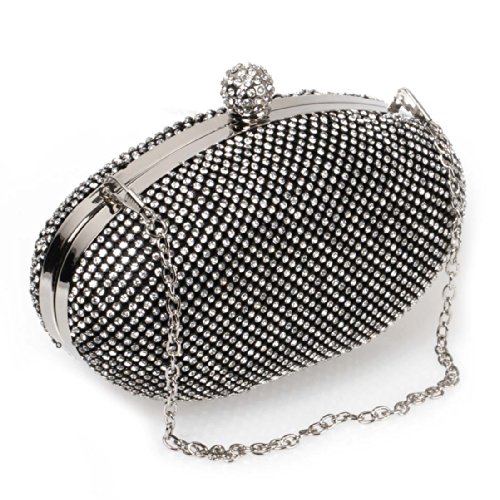 BMC Clear Rhinestone Armor Mesh Chainmail Covered Oval Shaped Fashion Clutch