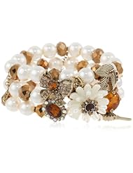 Betsey Johnson "Iconic Summer Metallics" Pearl Flower Stretch Bracelet, 8"