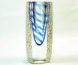 100% Handcraft Murano Glass Art Spiral Striped Sommerso Vase w/ Millefiori Coating