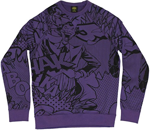 Batman (DC Comics) Crew Neck Sweatshirt - Mallet Weilding Laughing Joker Pics (Extra Large) Purple