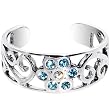 Sterling Silver 925 Aqua CZ Scroll Flower Toe Ring
