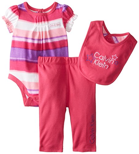 Calvin Klein Baby-Girls Newborn Creeper with Pants and Bib, Purple, 3-6 Months