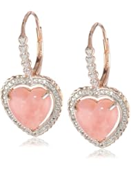 Sterling Silver Pink Opal and Diamond Heart Lever Back Earrings, (.015 cttw, G-H Color, I2-I3 Clarity)