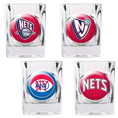 NBA New Jersey Nets Four Piece Square Shot Glass Set (Individual Logos)