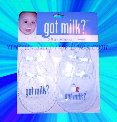 Cute 4 pcs Got Milk Blue Baby Boy Mittens Gift Set