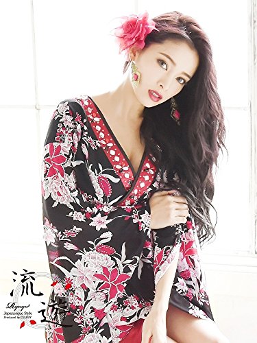 【流遊】キャバ花魁!極潤なでしこ和柄ロングドレス 尾崎紗代子 着用ドレス【Ryuyu】キャバクラ着物ロングドレス(Mフリーサイズ)(ワイン)*410466