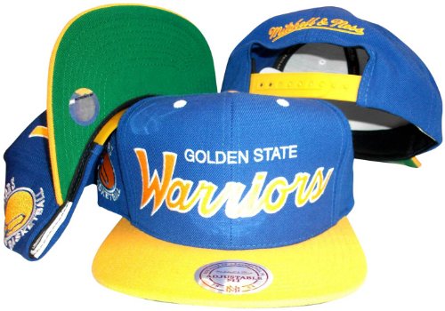 Golden State Warriors Script Blue/Yellow Two Tone Snapback Adjustable Plastic Snap Back Hat / Cap