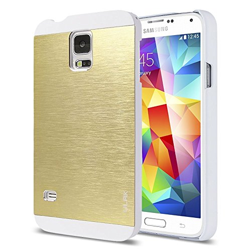 Galaxy S5 Case, ULAK Slim 2in1 Hybrid Dual Layer Protective Brushed Hard Case Cover Scratch Resist Metallic Bumper Case for Samsung Galaxy S5 / Galaxy SV (2014) White+Champagne Gold