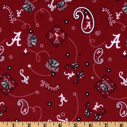Collegiate Cotton Broadcloth University of Alabama Bandana Red Fabric