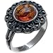 Certified Genuine Cognac Amber and Sterling Silver Sunflower Ring