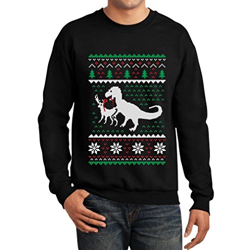 TeeStars - Ugly Christmas Sweater T-Rex VS Reindeer Funny Xmas Sweatshirt