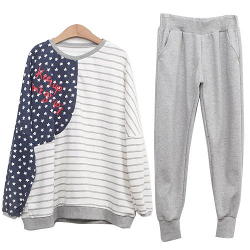 (イイネショップ) eeNeshop 星柄 プリント 切替 スウェット セットアップ