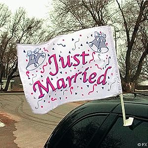 Just Married Car Flag With Holder Wedding Decoration