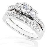 14k White Gold 2/5ctw Three Stone Diamond Wedding Ring Set (HI/I1-I2)
