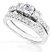 14k White Gold 5/8ctw Three Stone Diamond Wedding Ring Set (IJ/I1-I2)
