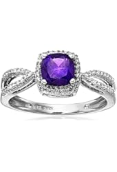 10k White Gold Cushion Birthstone Ring (1/10 cttw, I-J Color, I2-I3 Clarity)