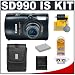 Canon PowerShot SD990 IS 14.7MP Digital Camera with 3.7x Image Stabilized Zoom (Black) + Leather Case + NB-5L Battery + Cameta Bonus Accessory Kit
