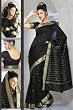 Black Art Silk Saree Sari fabric India Golden Border