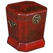Handmade Painted Red Leather Birds & Flowers Imperial China Trash Bin