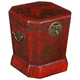 Handmade Painted Red Leather Birds & Flowers Imperial China Trash Bin