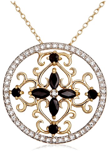 Yellow Gold Overlay Sterling Silver Sapphire & Diamond Accent Circle Pendant, 18''