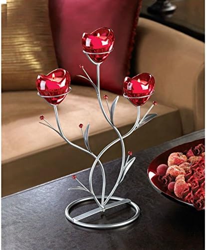 Metal & Glass Bouquet of Hearts Tealight Candelabra Candle Holder