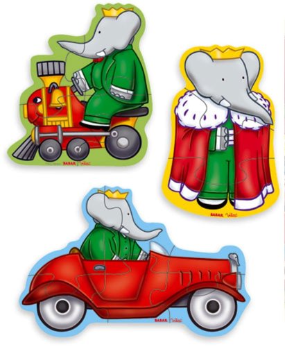 Vilac - Jouets en bois - 3 puzzles Babar boîte forme