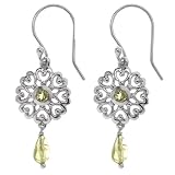 Sterling Silver Round Filigree Peridot Drop Earrings