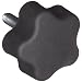 DimcoGray Black Thermoplastic 5 Lobe Fluted Soft Feel Knob, Zinc Stud: 5/16-18" Thread x 1" Length, 2" Diameter x 1-3/8" Height x 3/4" Hub Dia x 33/64" Hub Length (Pack of 10)