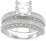 Cubic Zirconia CZ Antique Style Round Wedding and Engagement Ring Set Size 5 6 7 8 9